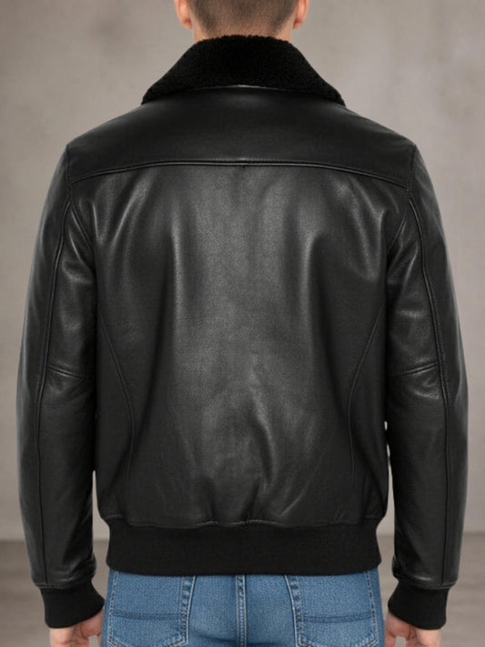 Leather Bomber Jacket with fur Collar