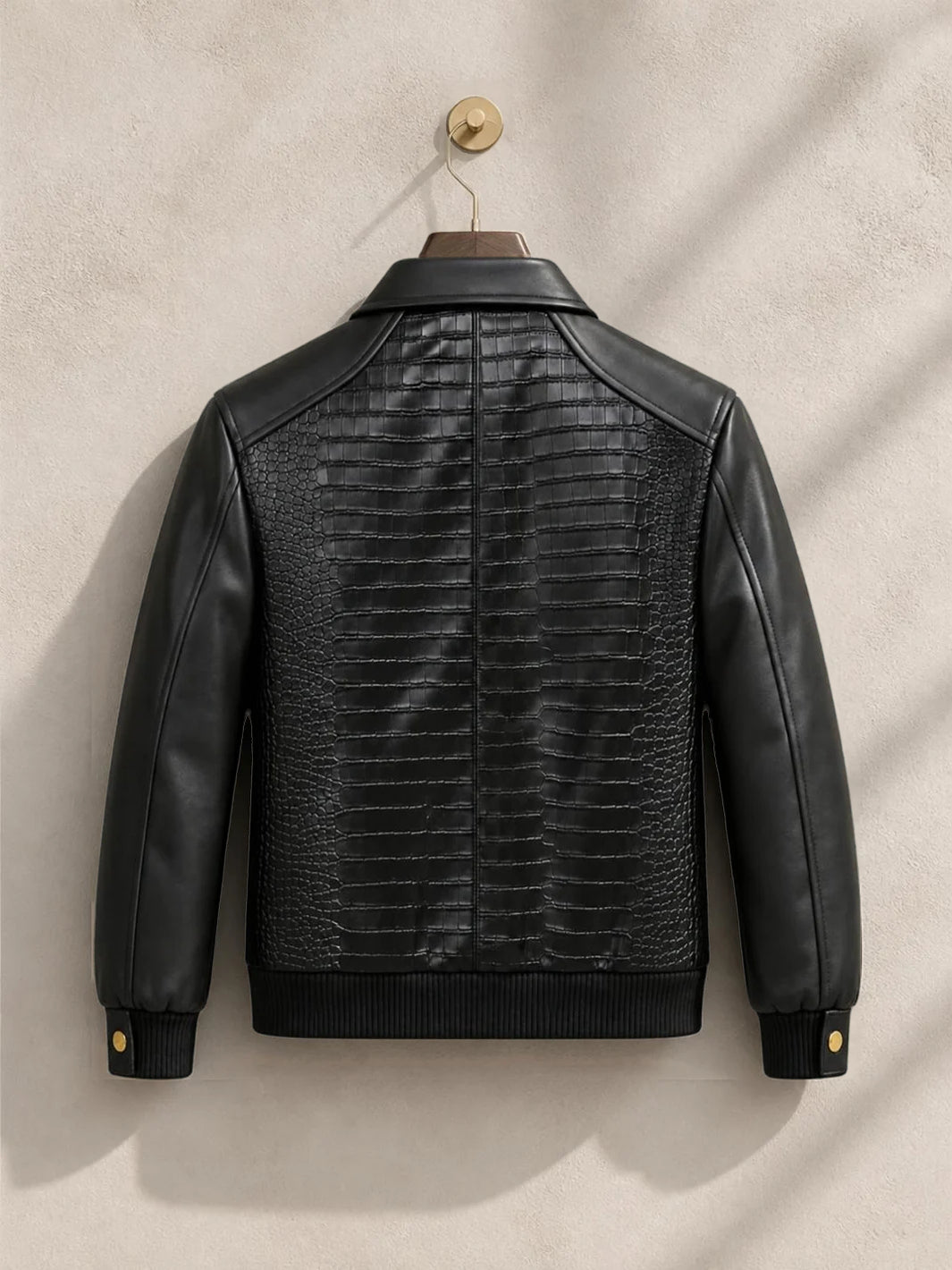 Crocodile-Embossed Leather Bomber Jacket