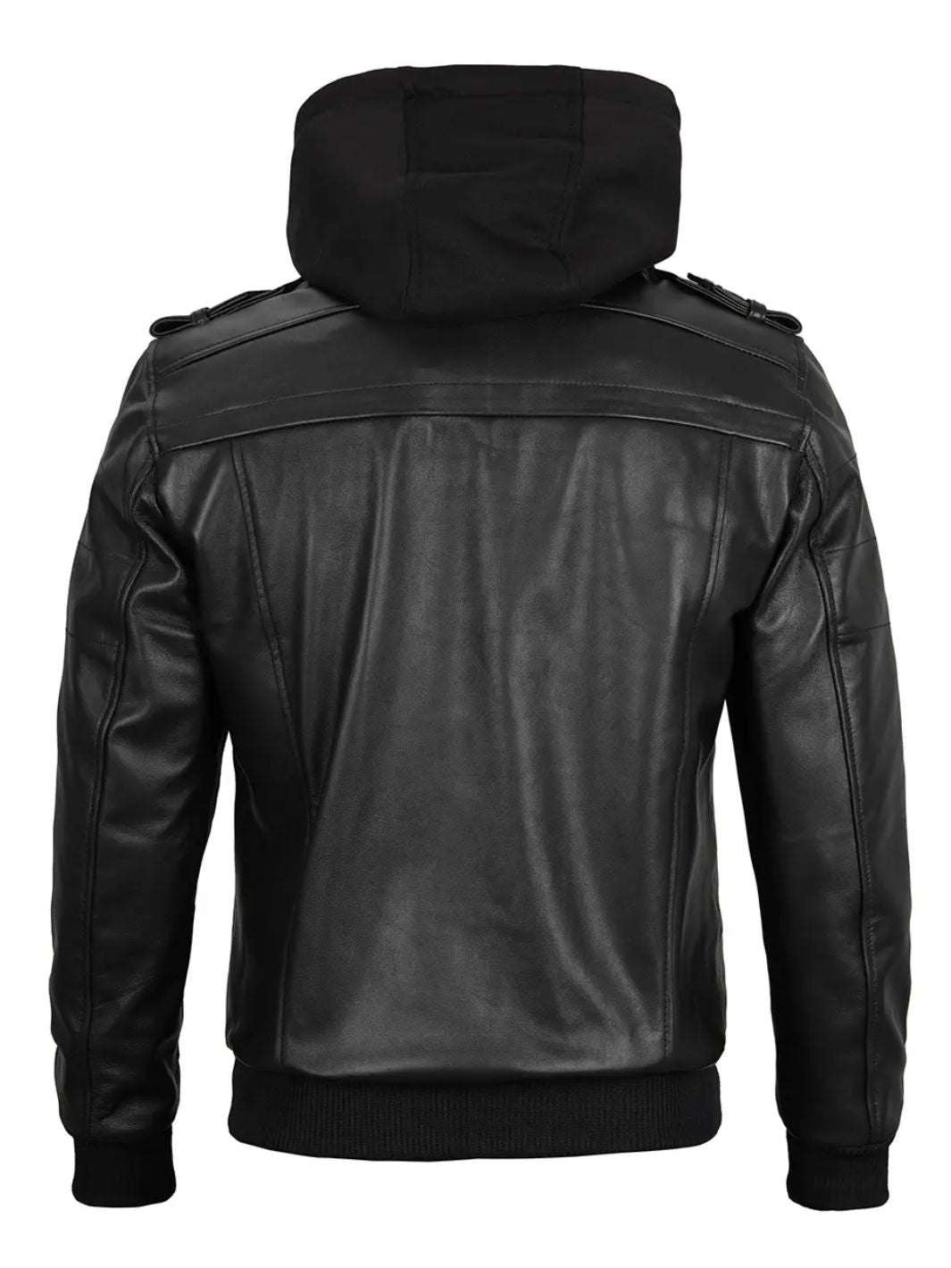 Bomber Leather Jacket with Removable Hood