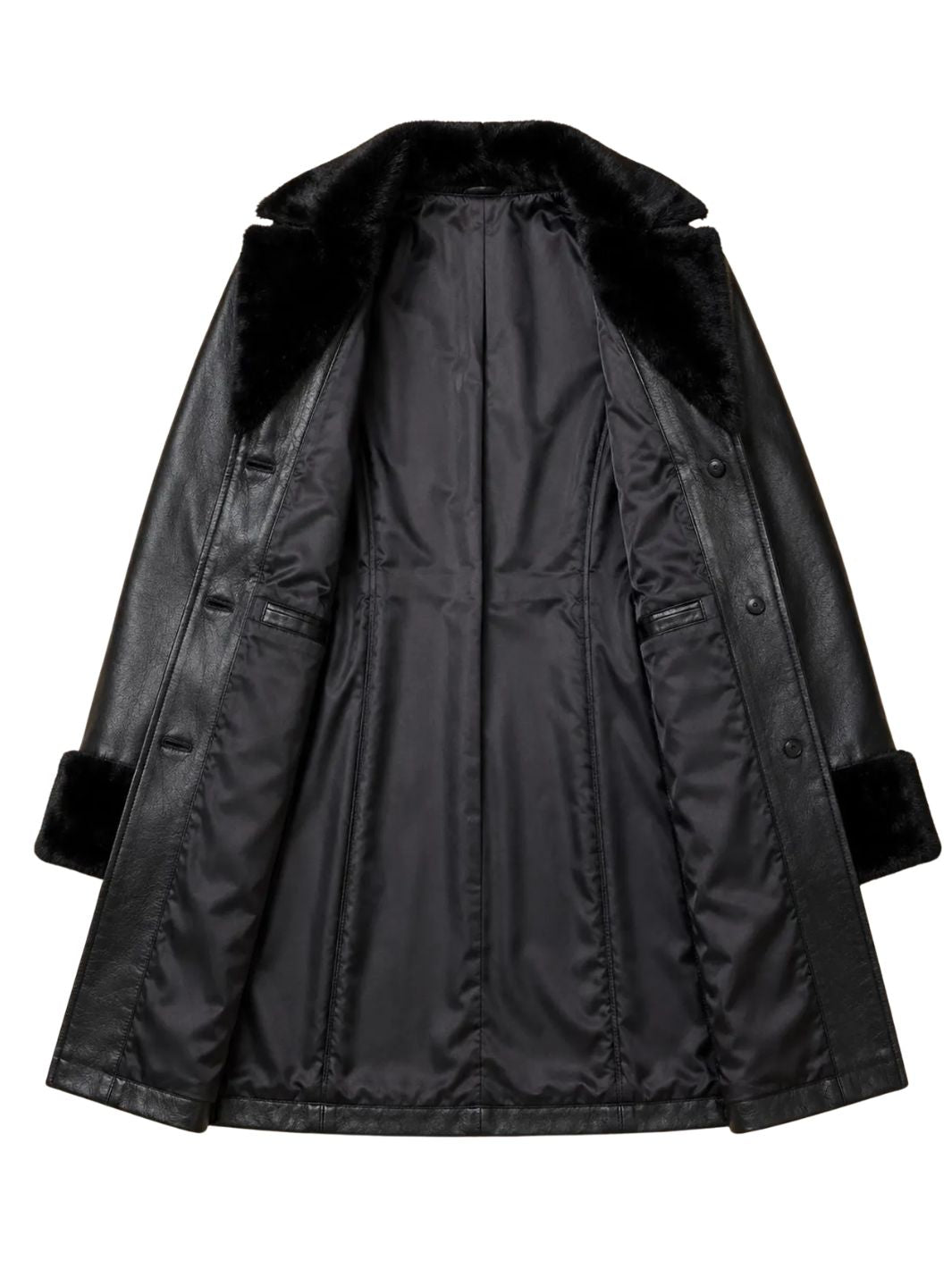 Trench Coat with Artificial Shearling Collar & Cuffs