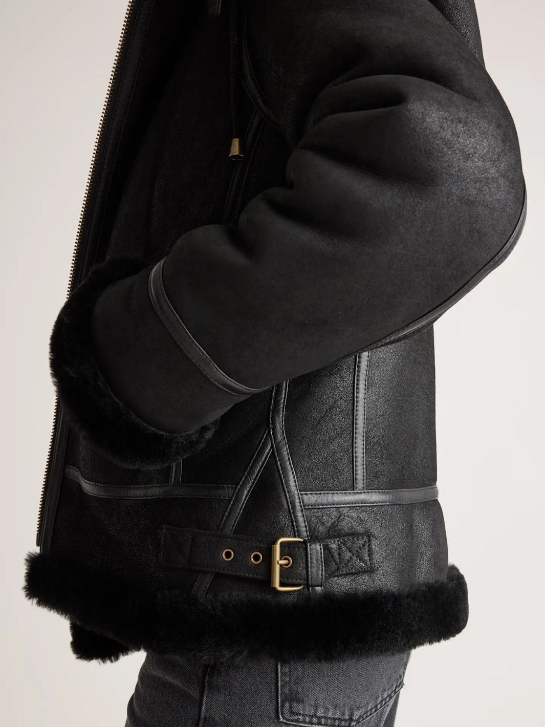 Shearling Bomber Jacket with Removeable Hood