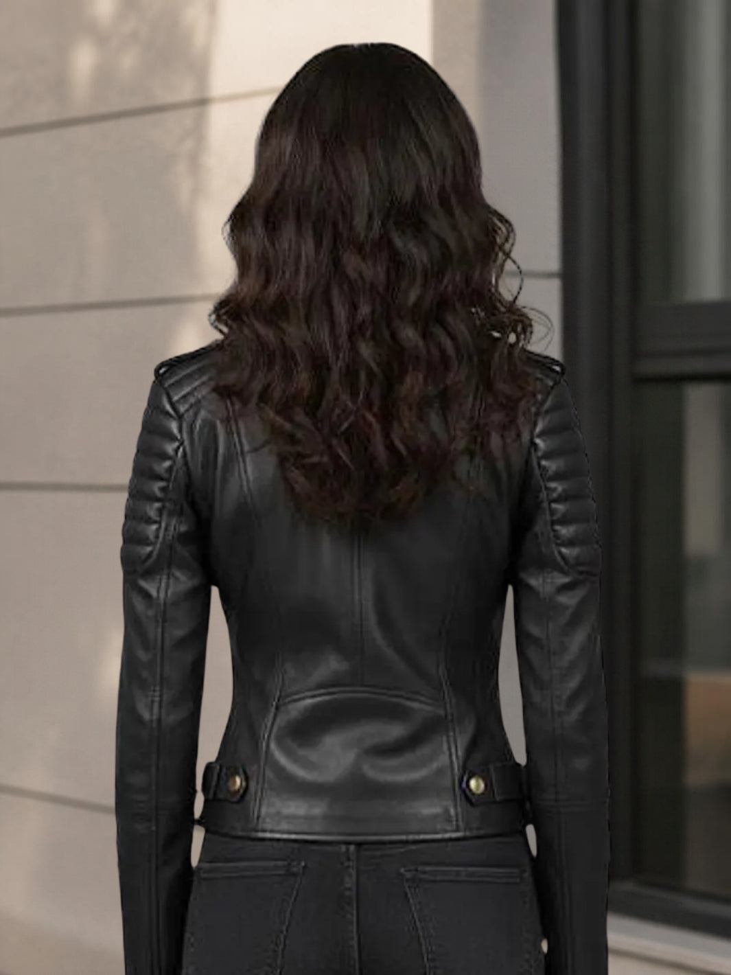 Asymmetrical Biker Style Padded Leather Jacket with Belt