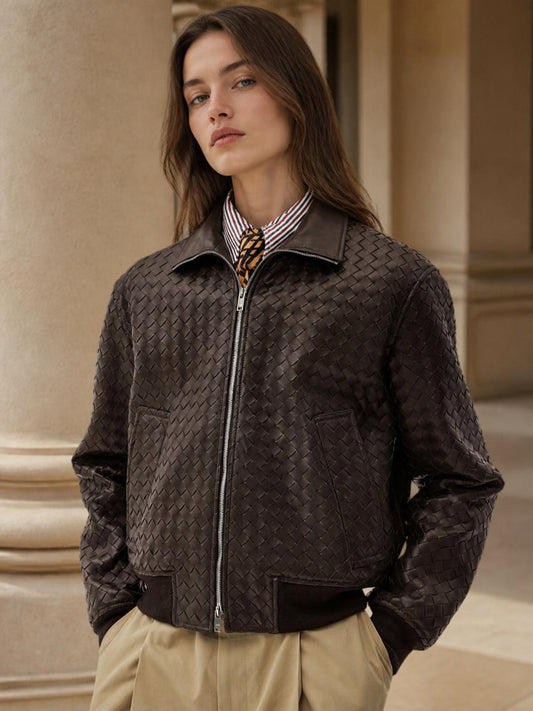 Handwoven Leather Bomber Jacket