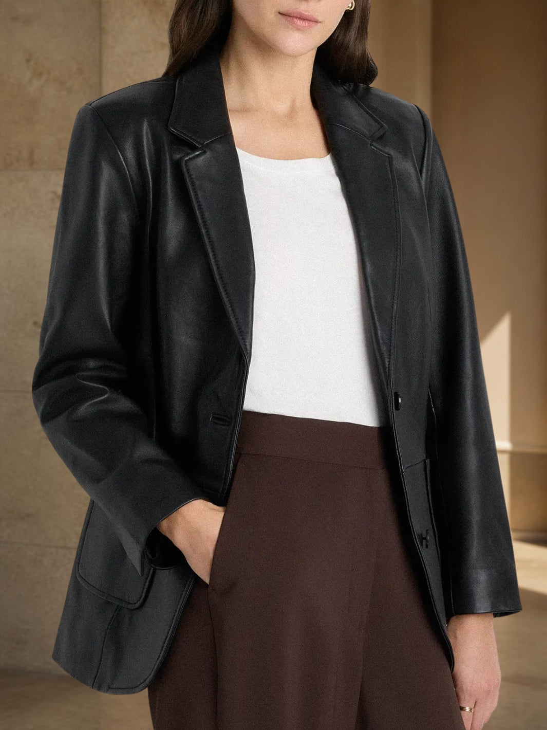 Women's Two-Button Leather Blazer