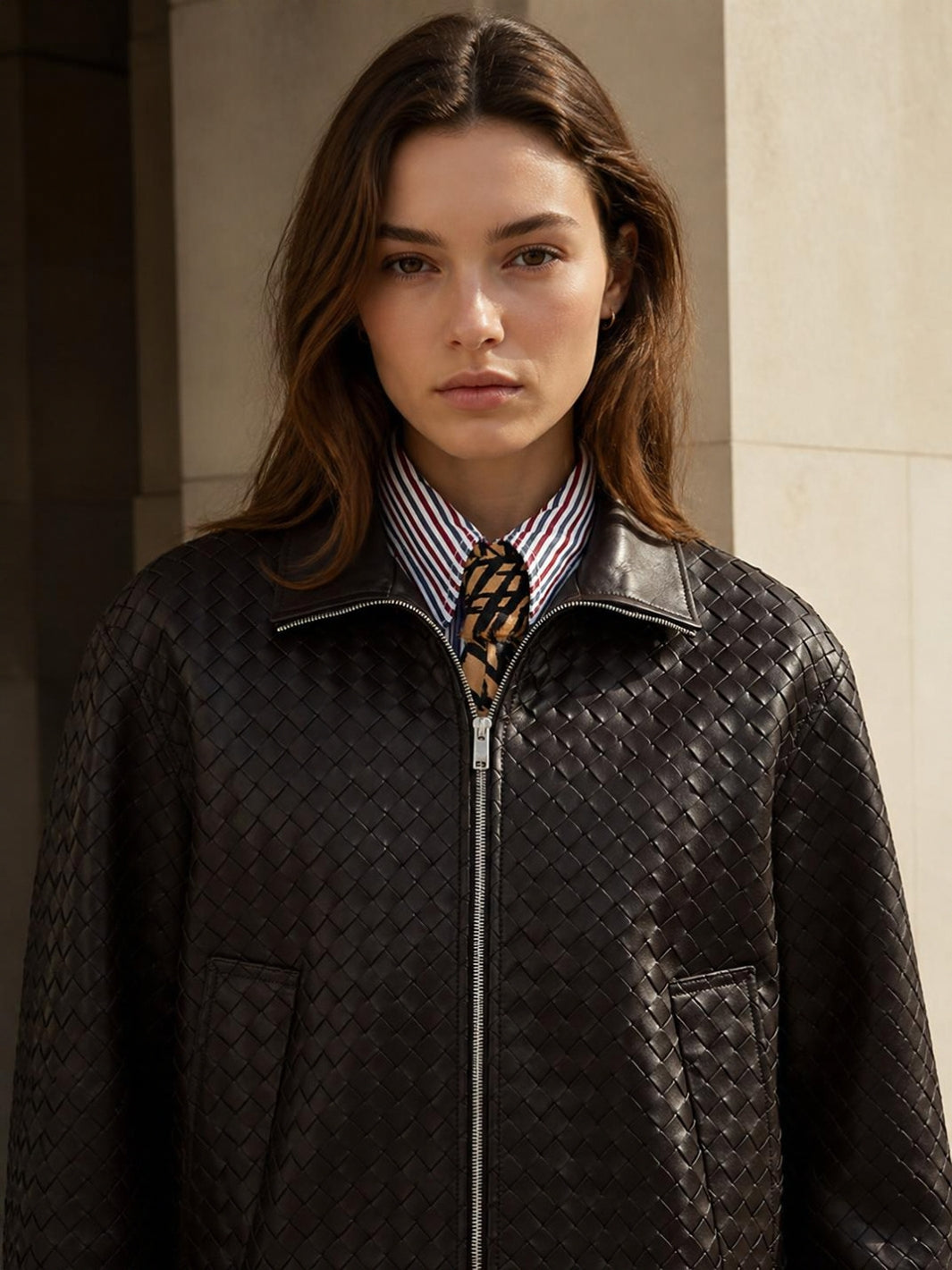 Handwoven Leather Bomber Jacket