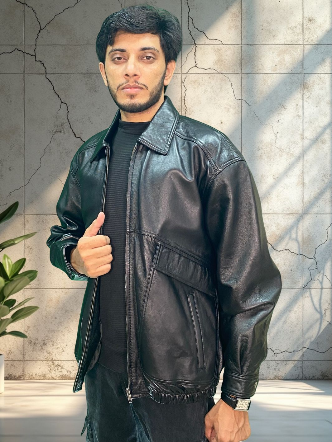 Oversized Retro Leather Jacket