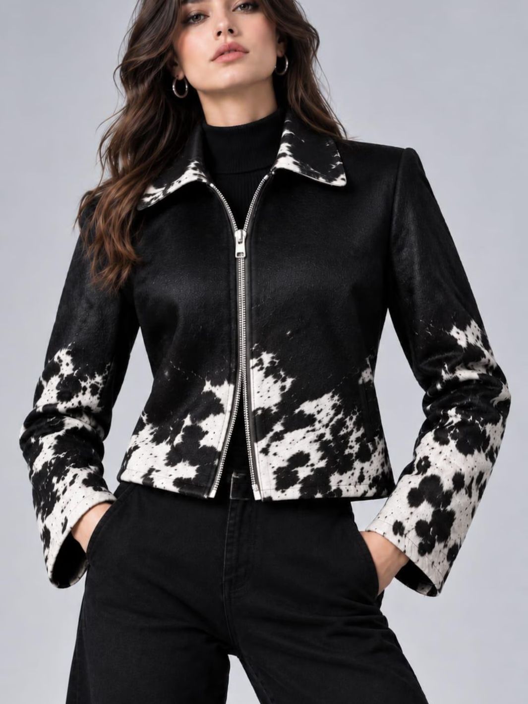 Cow Print Biker Jacket
