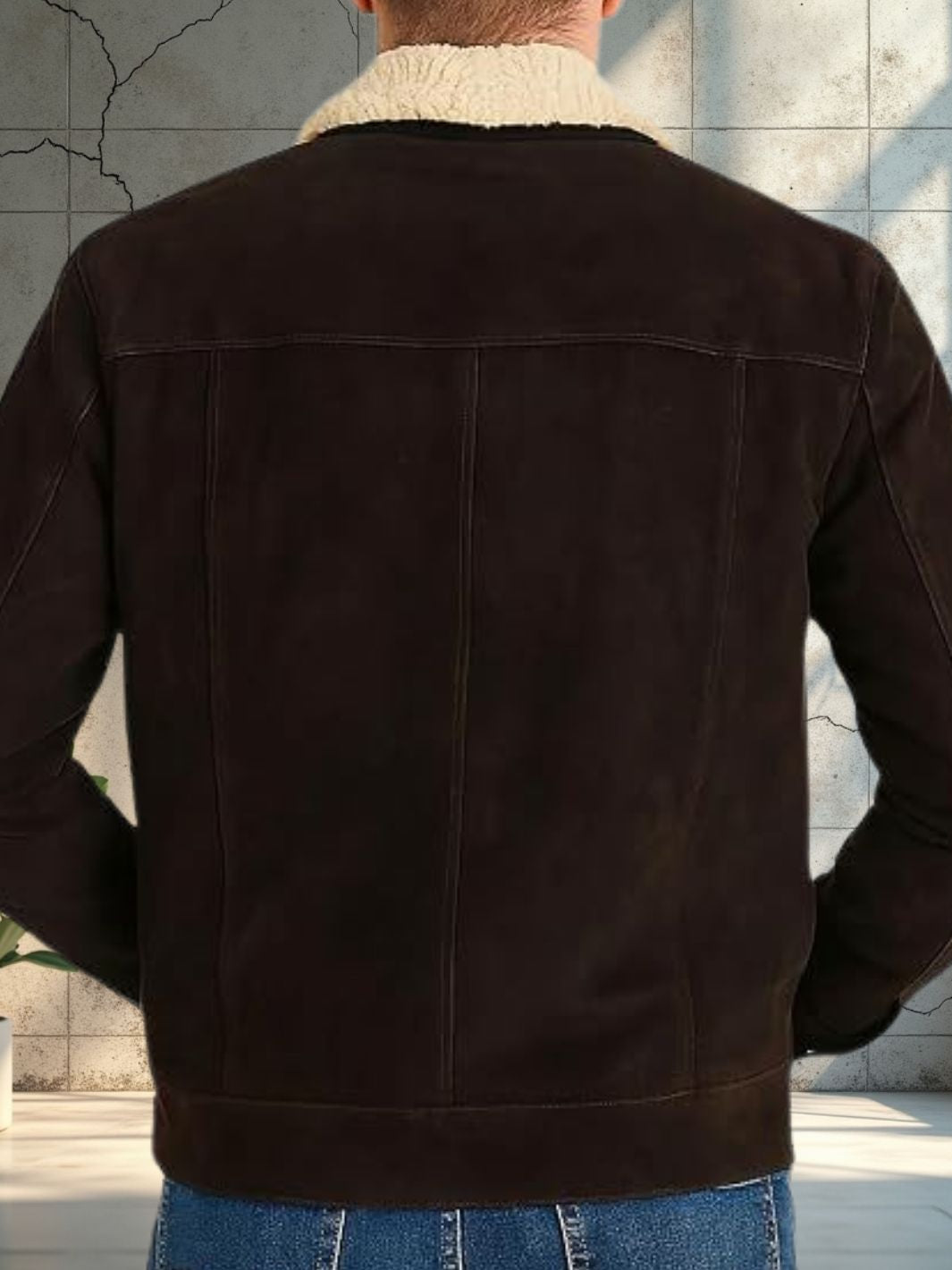 Shearling Collar Classic Suede Leather Jacket