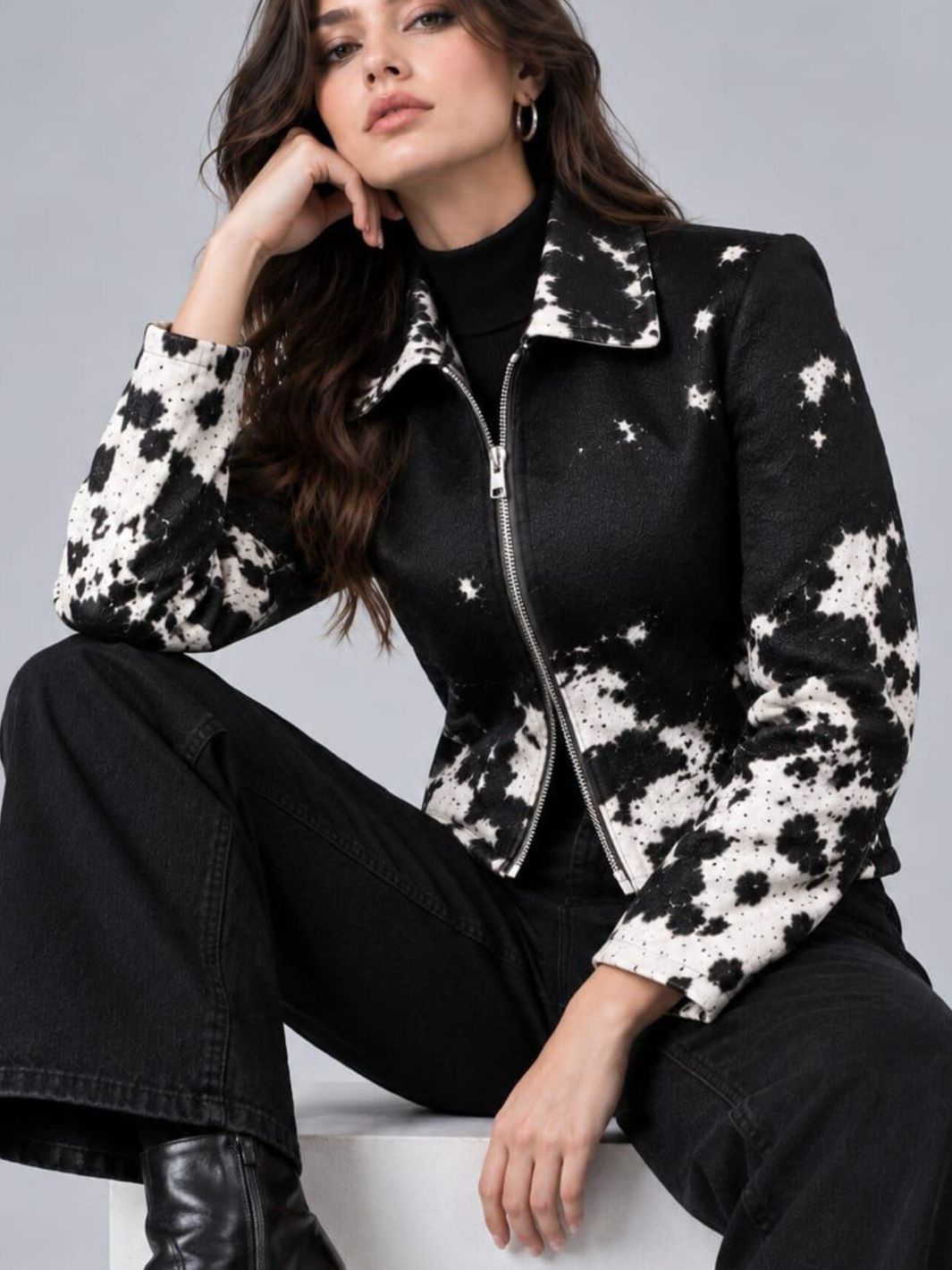 Cow Print Biker Jacket