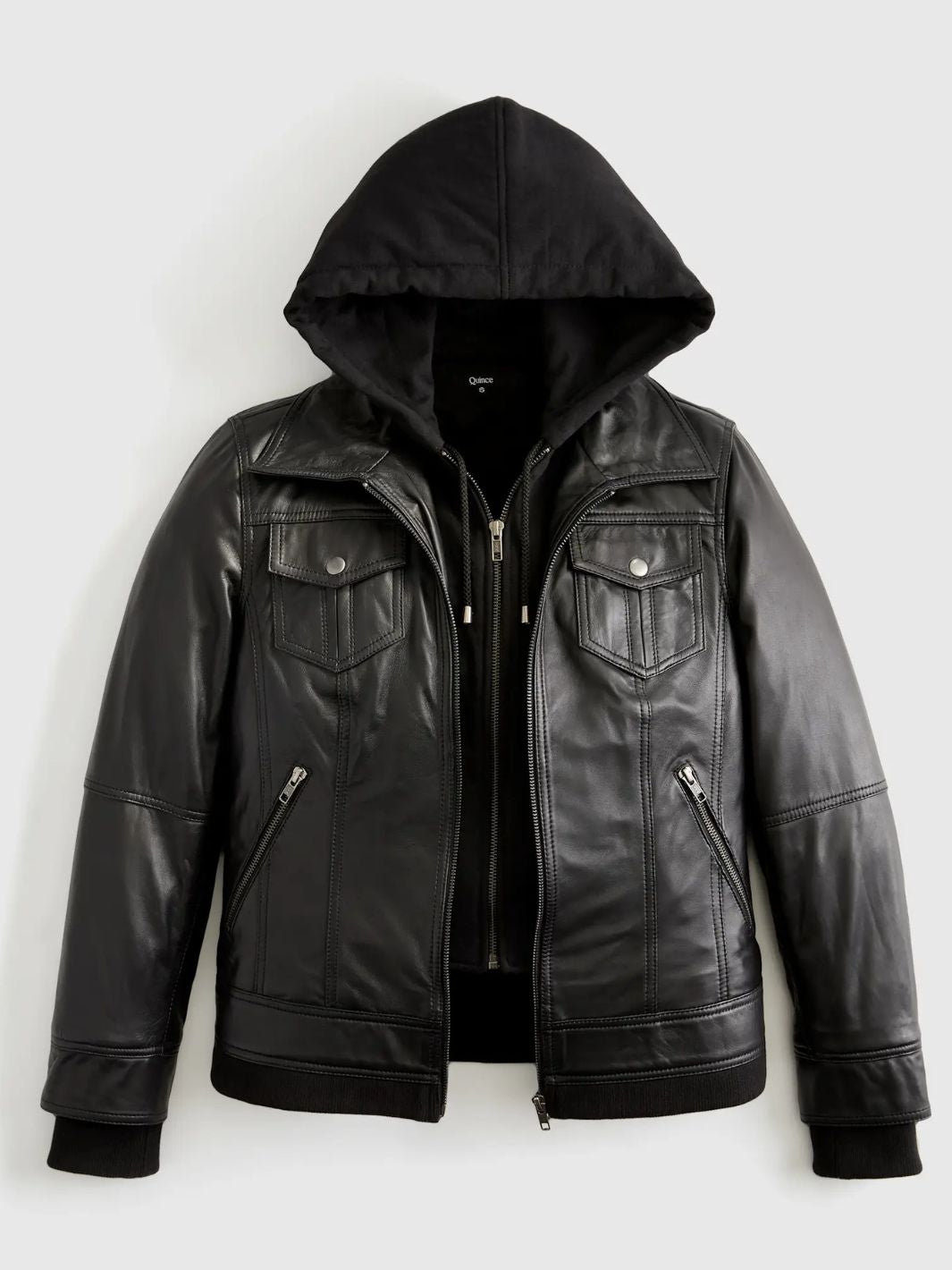 Women's Black Bomber Jacket with Removable Hood