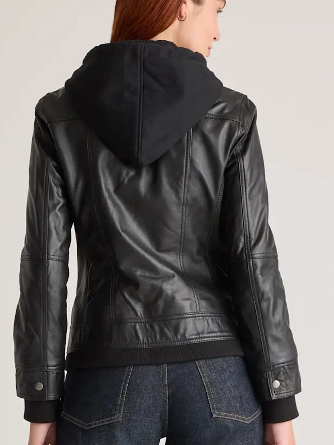 Women's Black Bomber Jacket with Removable Hood