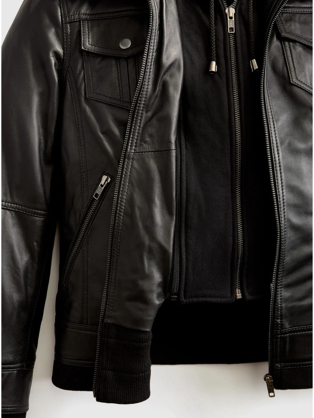 Women's Black Bomber Jacket with Removable Hood