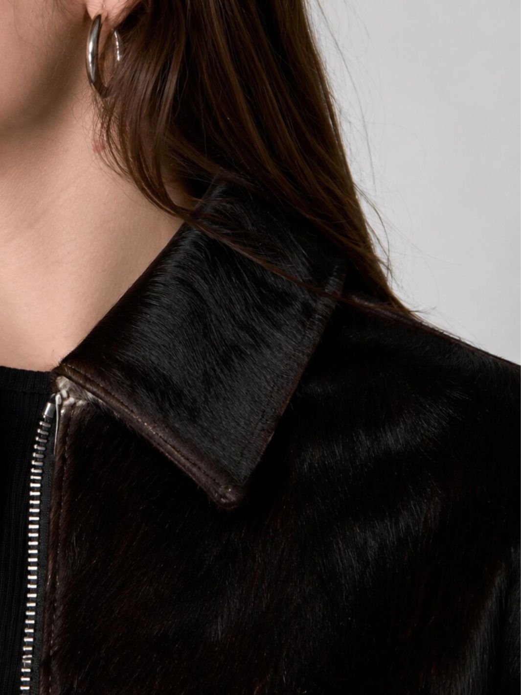 Cow Print Biker Jacket Brown
