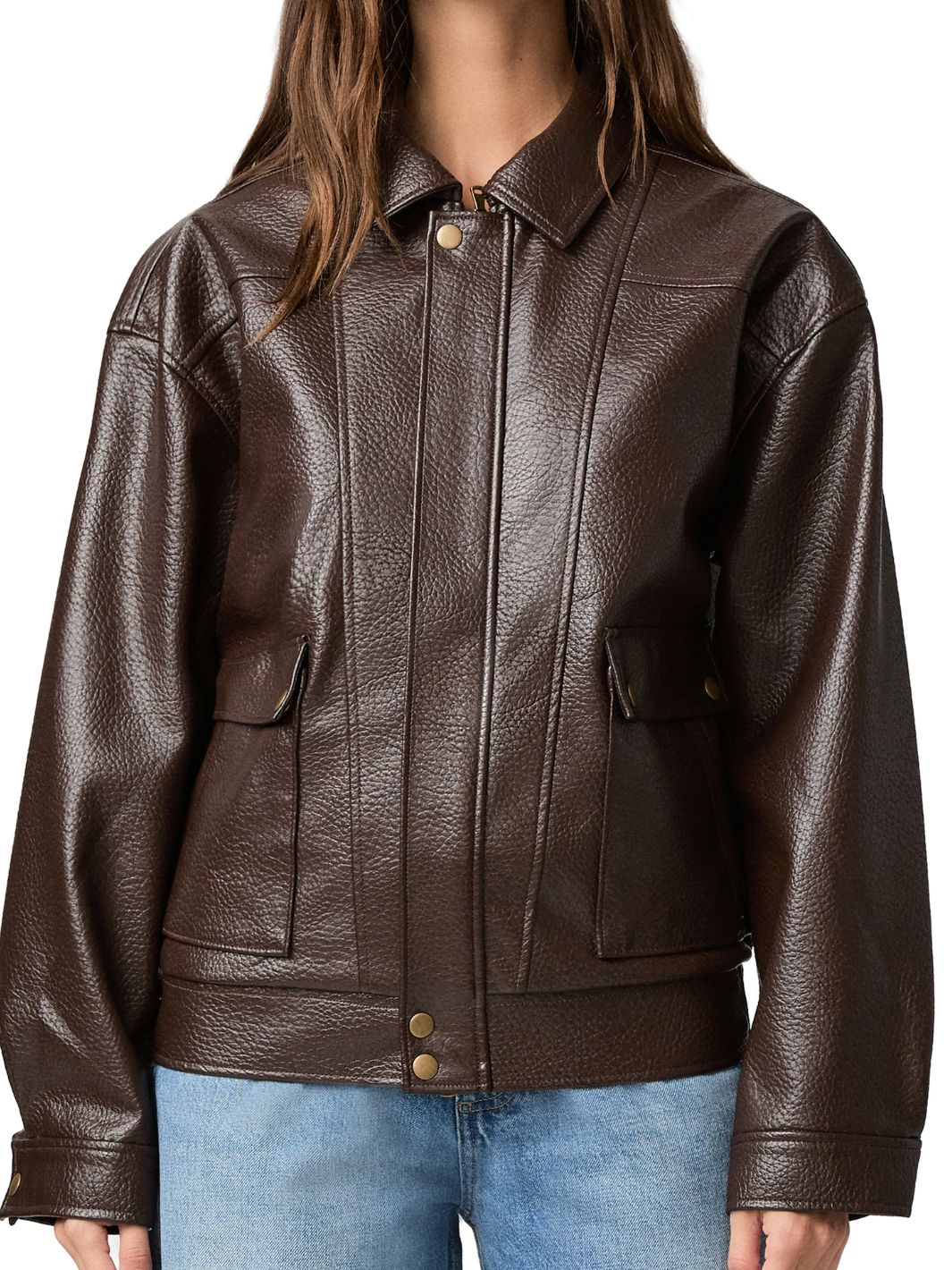 Oversized Bomber Jacket (Textured Leather)