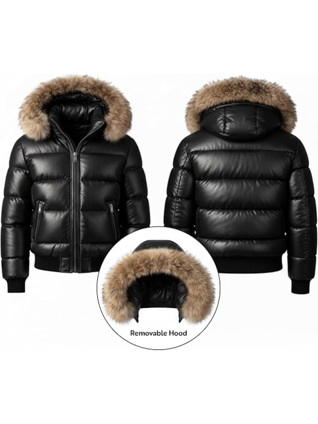 Winter Puffer Jacket for Men & Women with Faux Fur Hood
