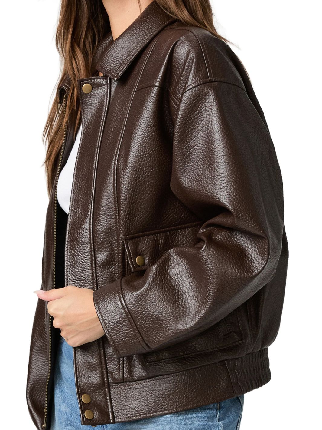 Oversized Bomber Jacket (Textured Leather)