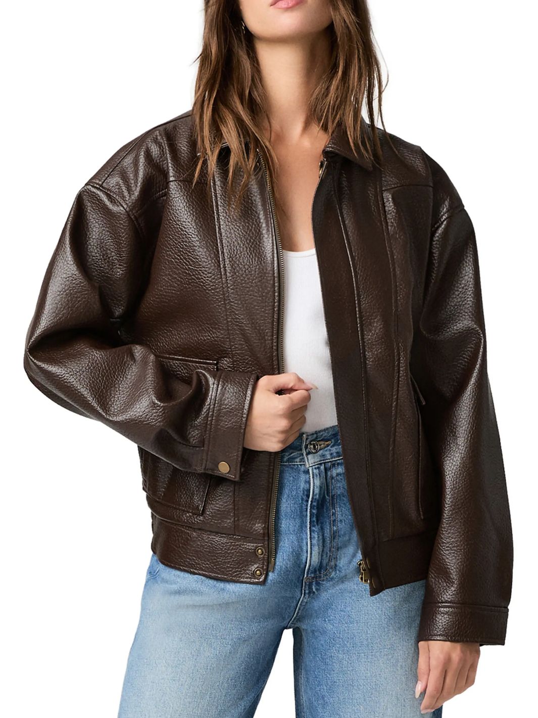 Oversized Bomber Jacket (Textured Leather)