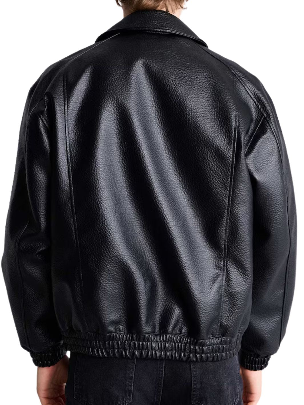 Shirt Collar Bomber Jacket (Textured Leather)