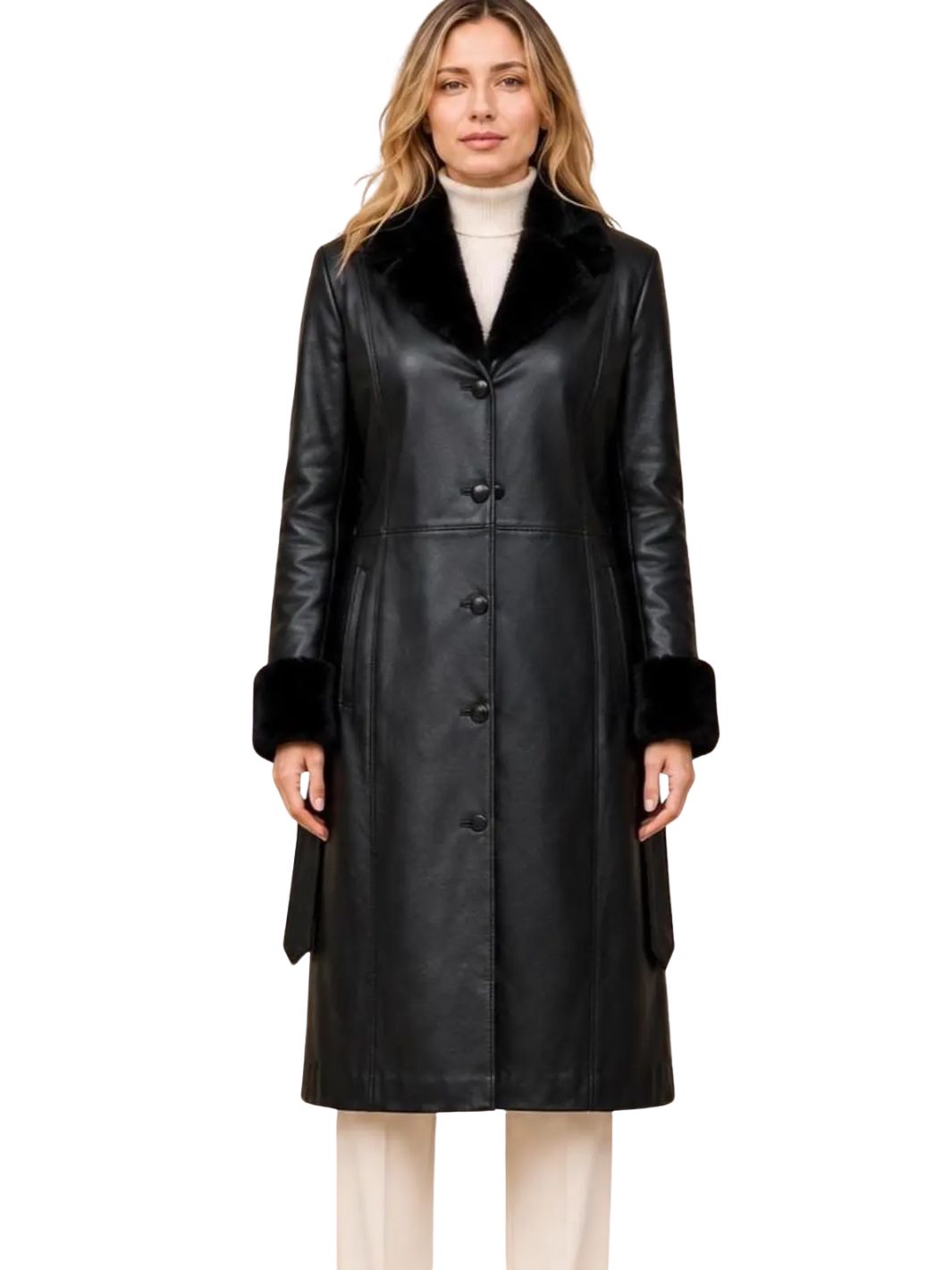 Trench Coat with Artificial Shearling Collar & Cuffs