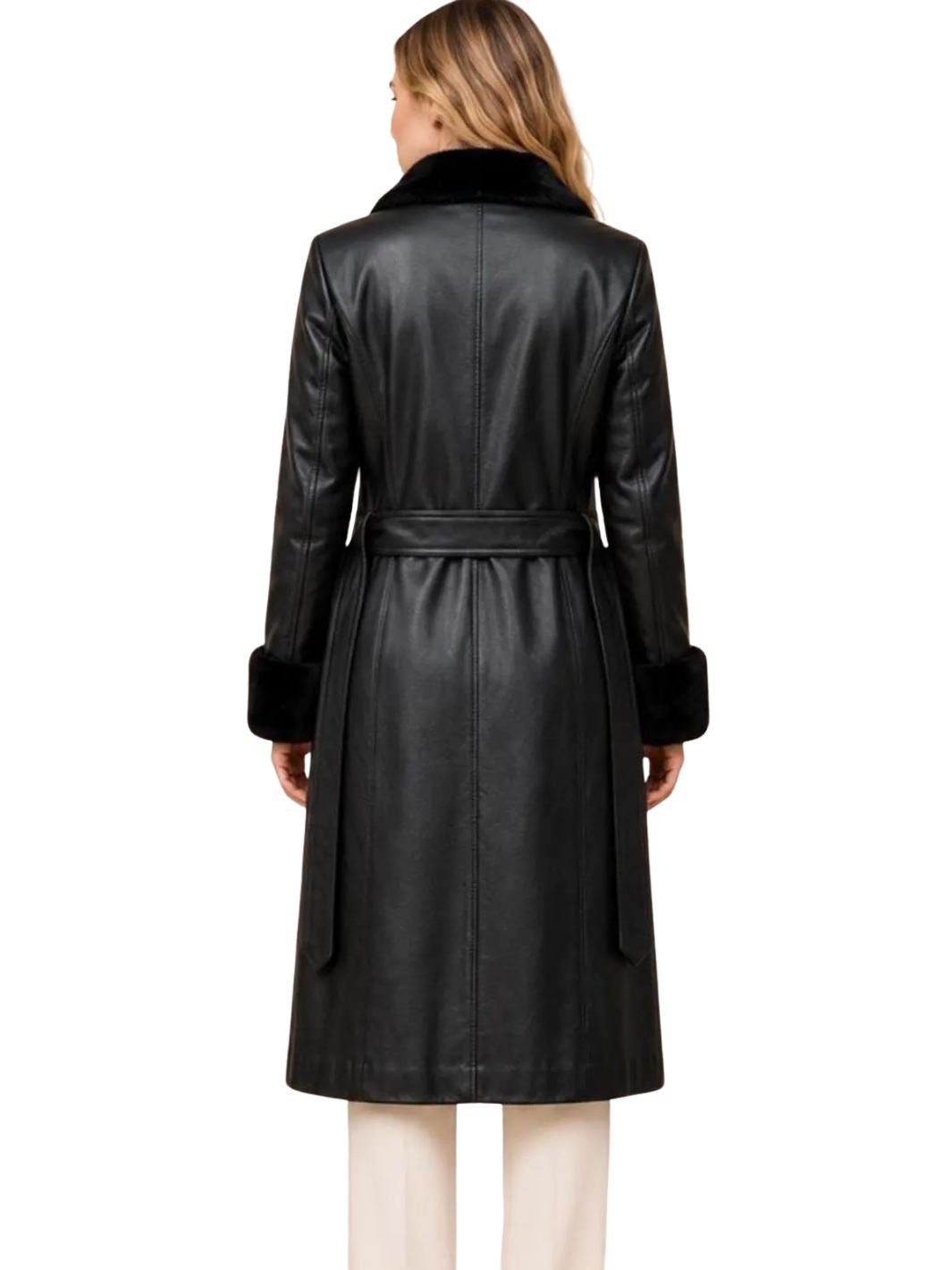 Trench Coat with Artificial Shearling Collar & Cuffs