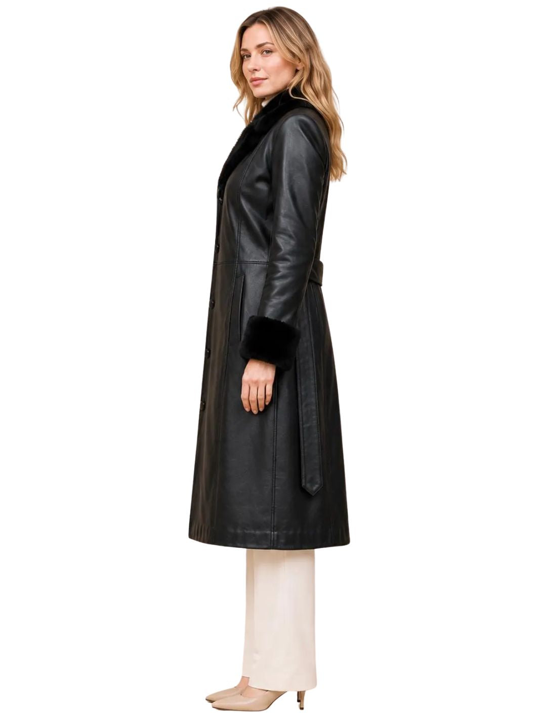 Trench Coat with Artificial Shearling Collar & Cuffs