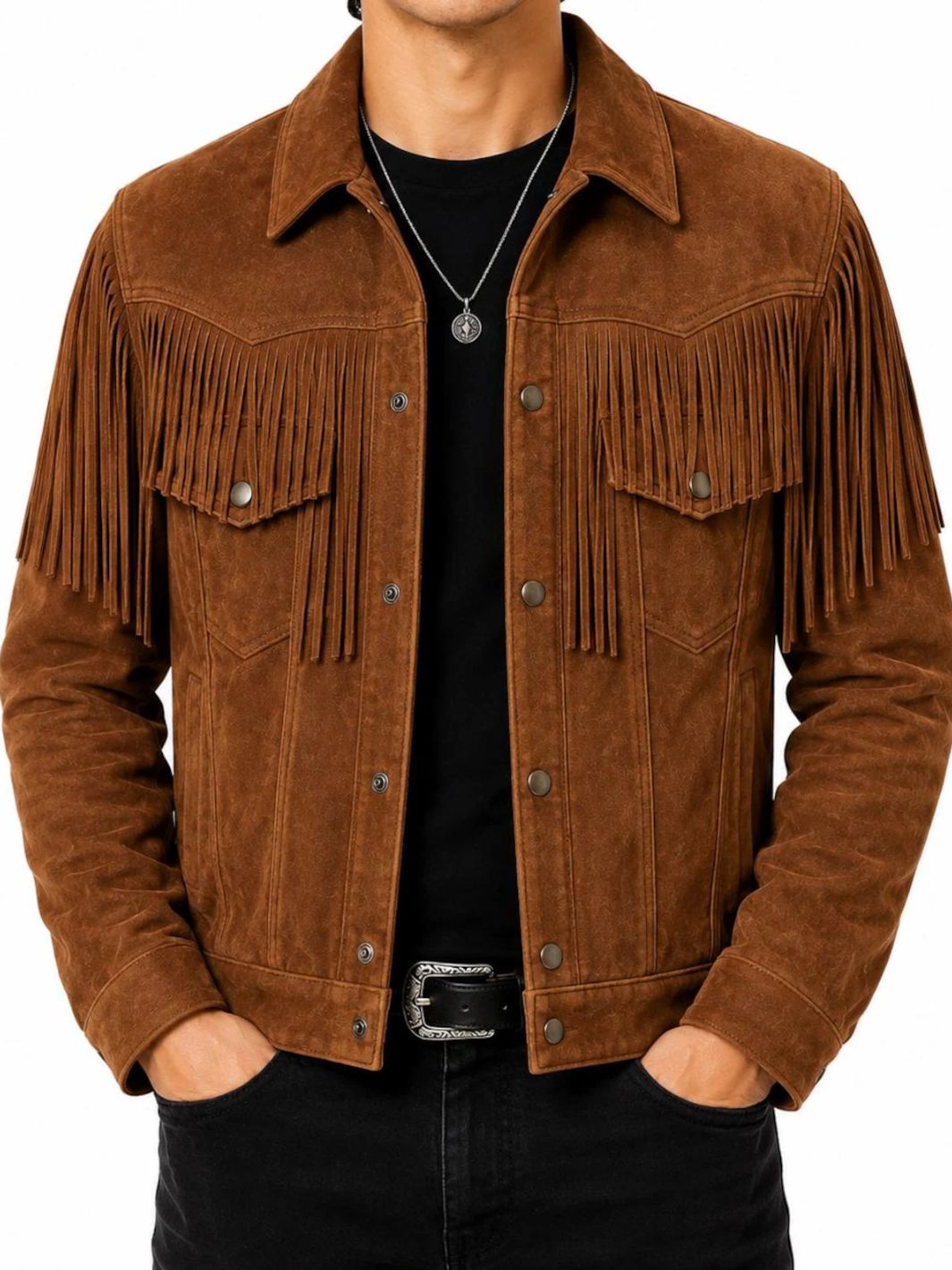 Fringe Suede Leather Trucker Jacket