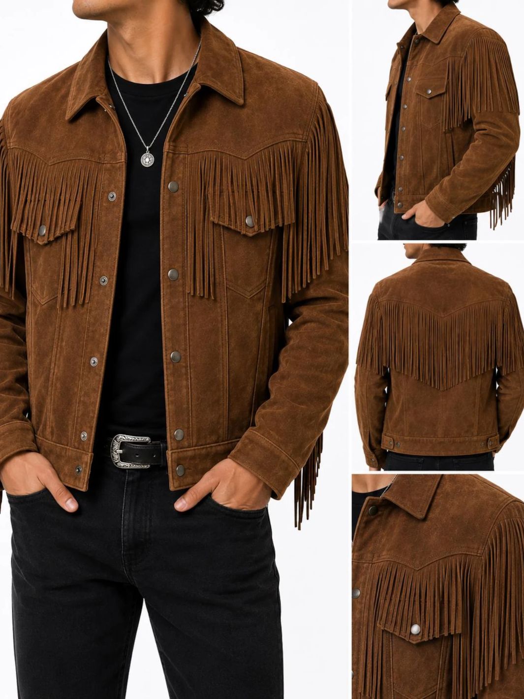 Fringe Suede Leather Trucker Jacket