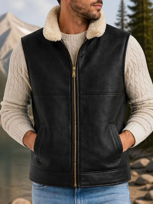 Leather Vest with Shearling Lining