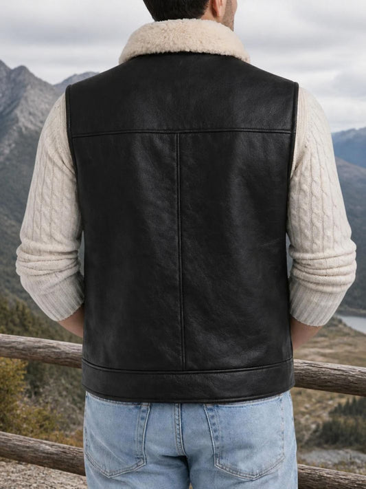Leather Vest with Shearling Lining