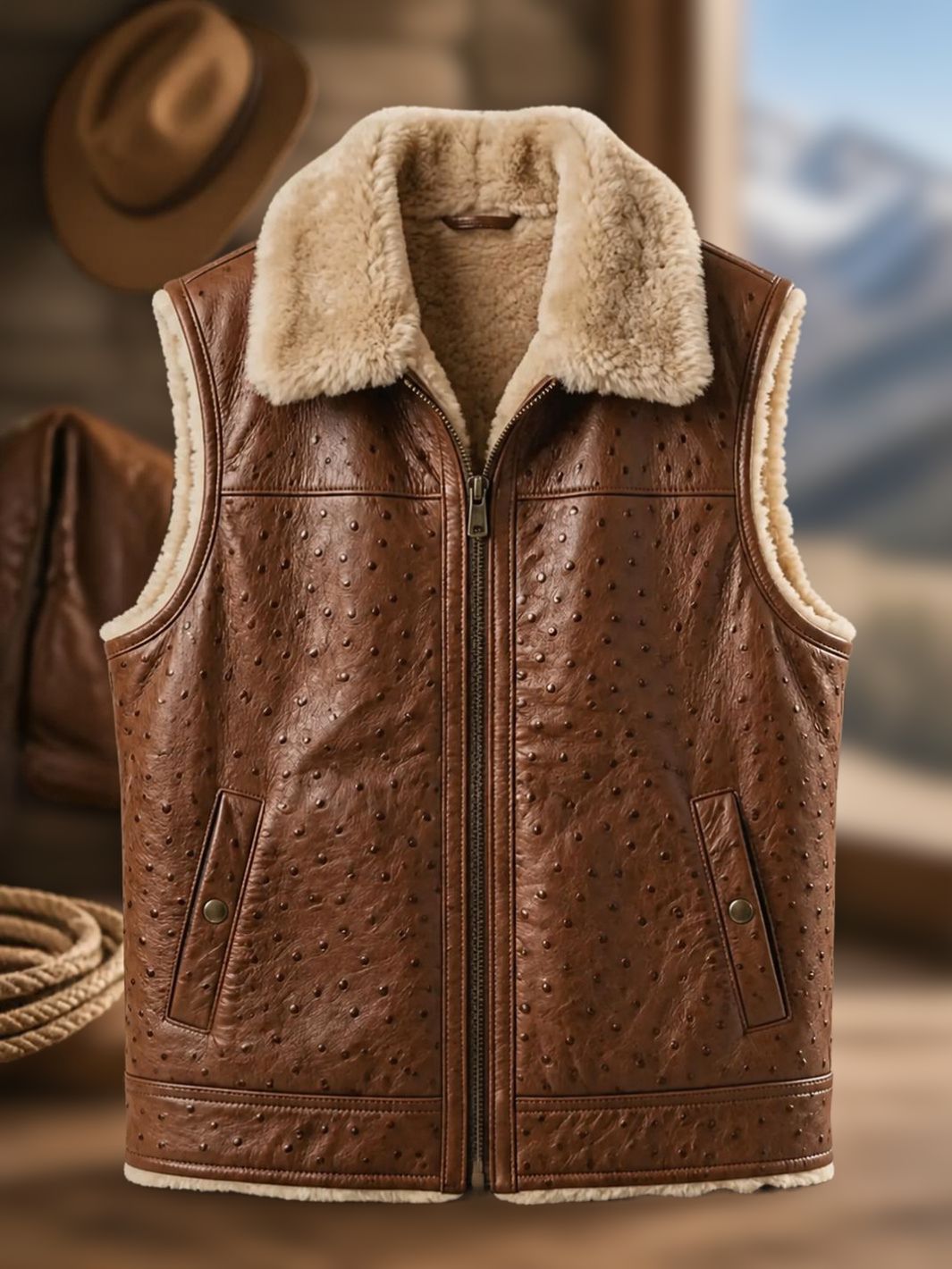 Leather Vest with Shearling Lining